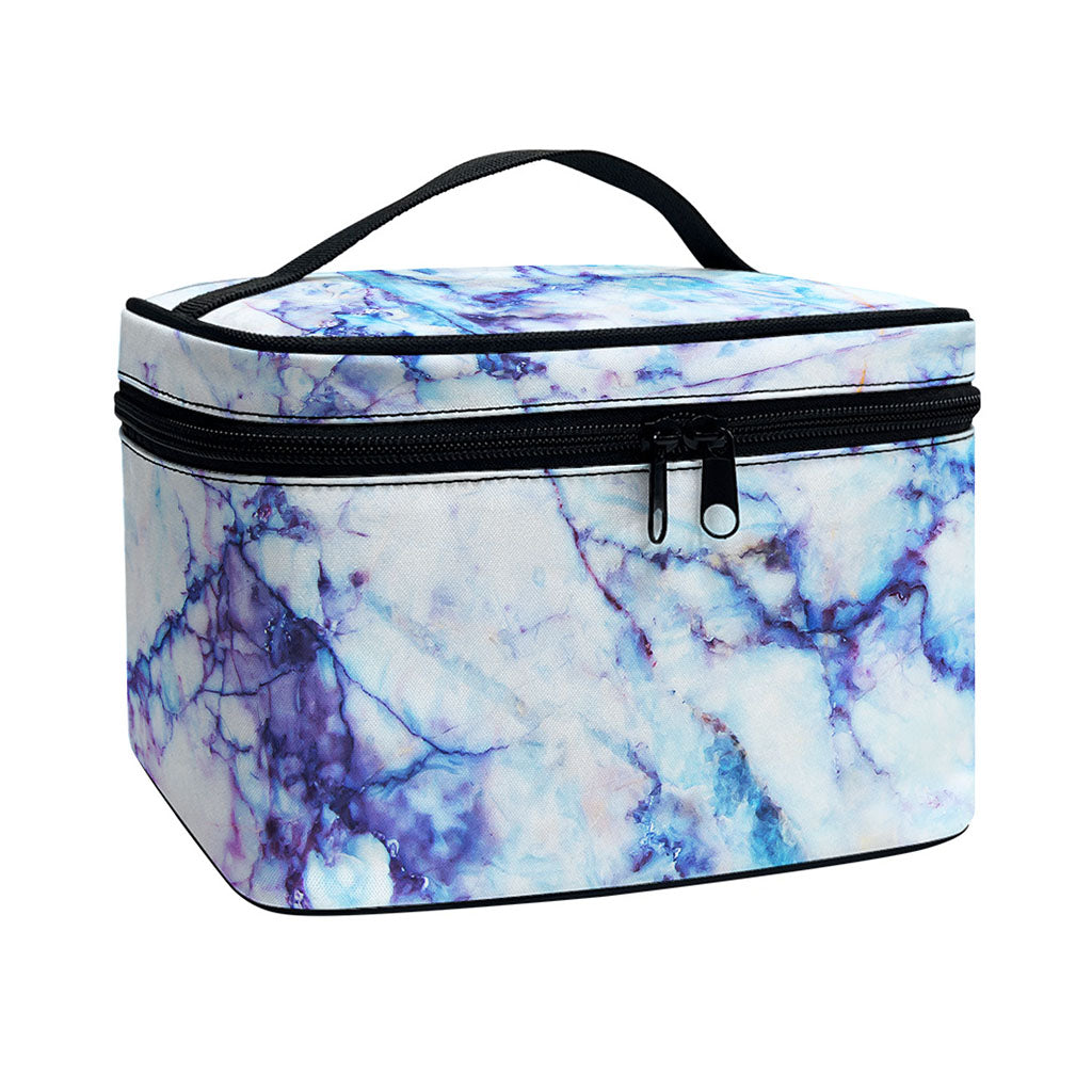 Blue Marble Print Travel Makeup Bag