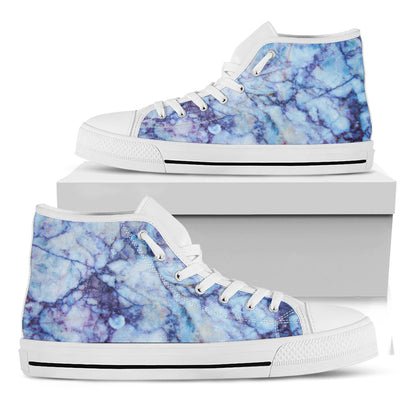 Blue Marble Print White High Top Sneakers