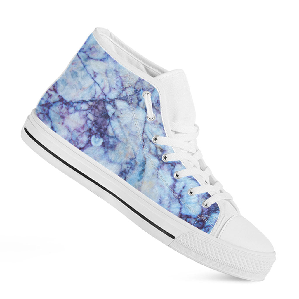Blue Marble Print White High Top Sneakers