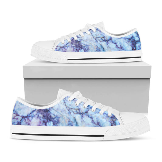 Blue Marble Print White Low Top Sneakers