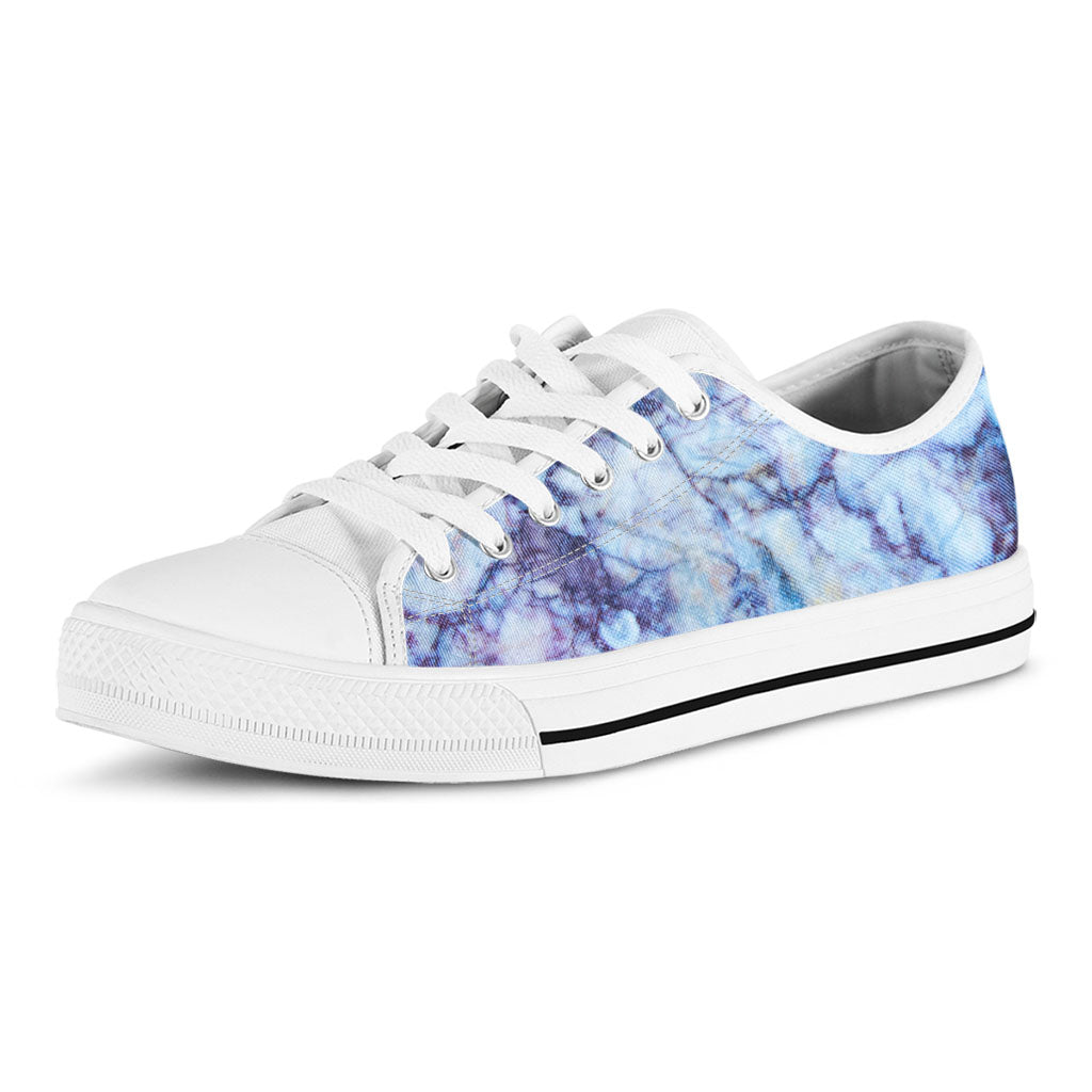 Blue Marble Print White Low Top Sneakers