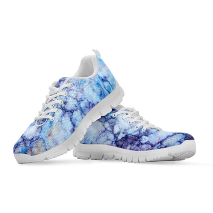Blue Marble Print White Running Shoes
