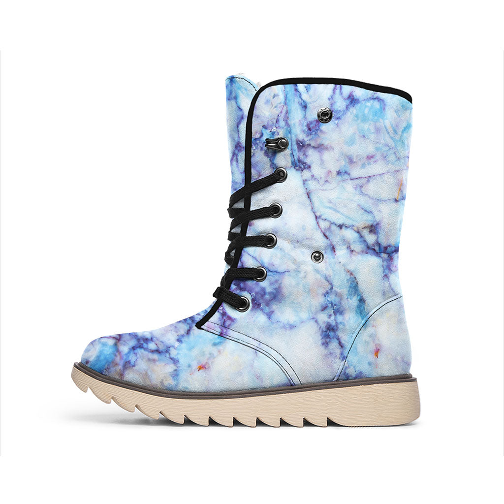 Blue Marble Print Winter Boots