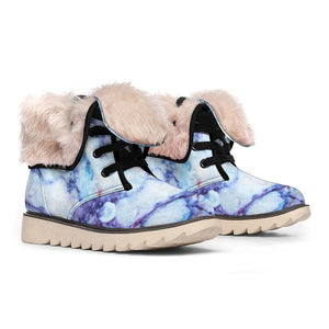 Blue Marble Print Winter Boots