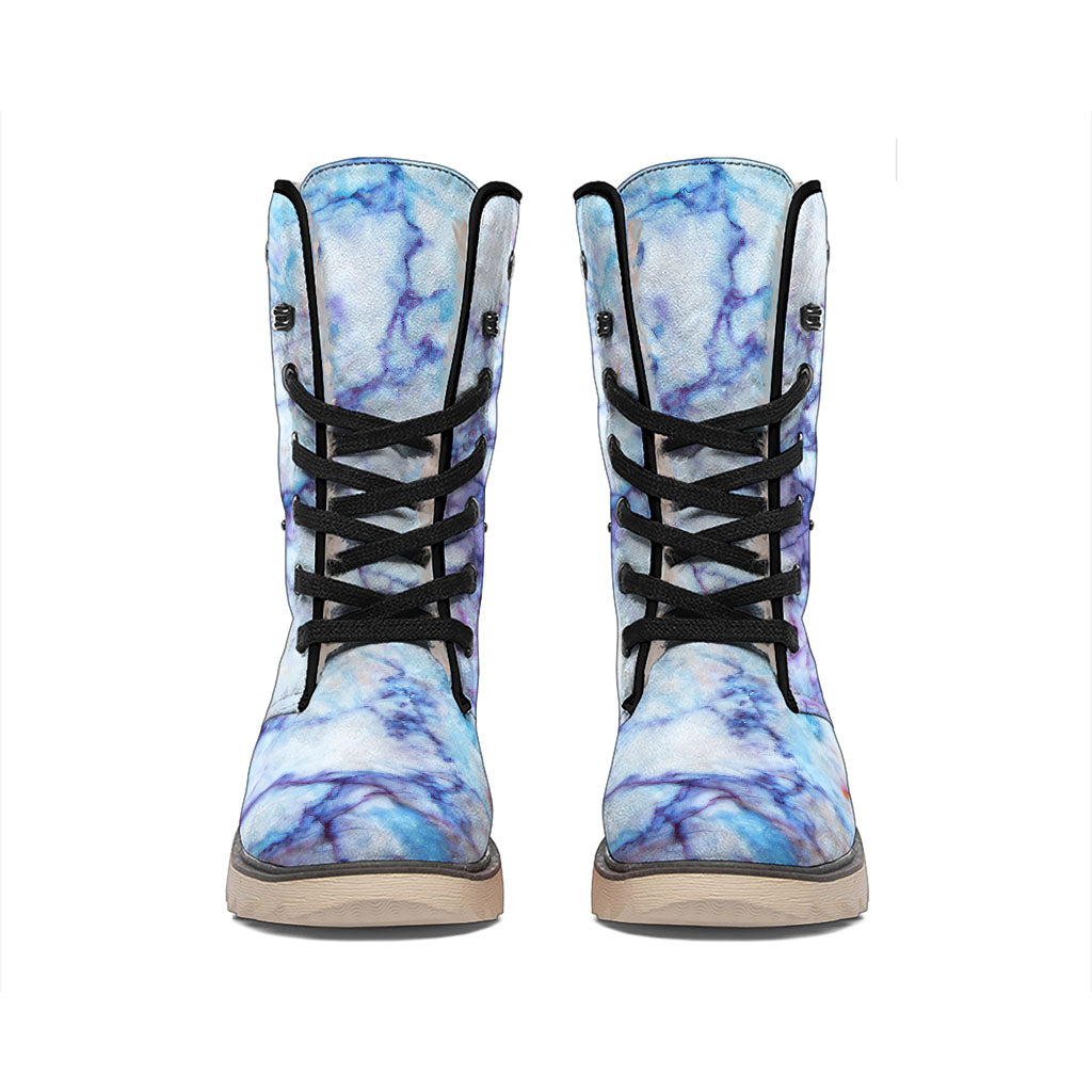 Blue Marble Print Winter Boots