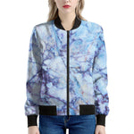 Blue Marble Print Women's Bomber Jacket