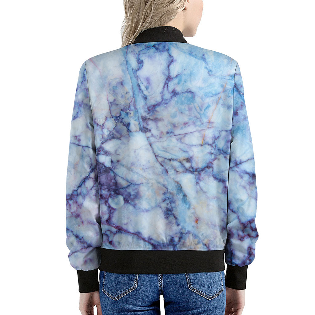 Blue Marble Print Women's Bomber Jacket