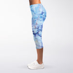 Blue Marble Print Women's Capri Leggings