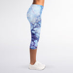 Blue Marble Print Women's Capri Leggings