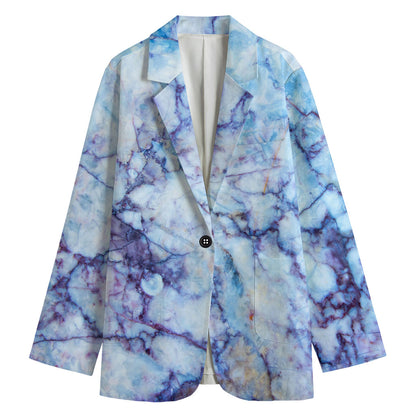 Blue Marble Print Women's Cotton Blazer