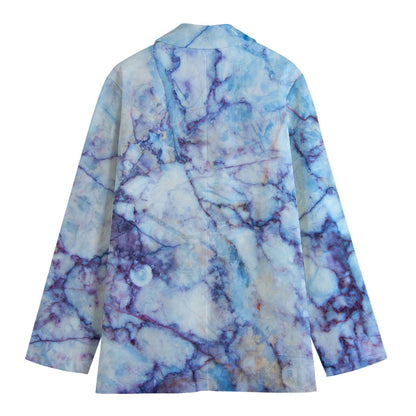 Blue Marble Print Women's Cotton Blazer