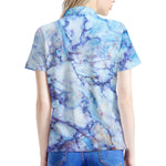 Blue Marble Print Women's Polo Shirt