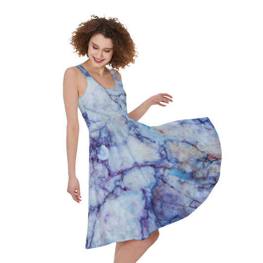 Blue Marble Print Women's Sleeveless Dress