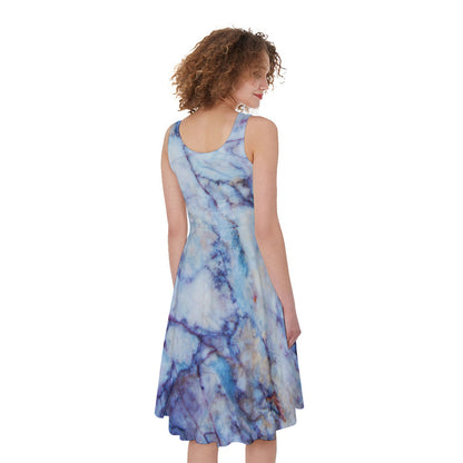 Blue Marble Print Women's Sleeveless Dress