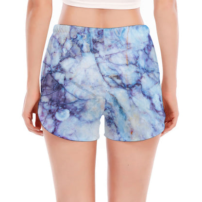 Blue Marble Print Women's Split Running Shorts