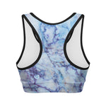 Blue Marble Print Women's Sports Bra