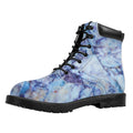 Blue Marble Print Padded Collar Lace Up Boots