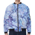 Blue Marble Print Zip Sleeve Bomber Jacket