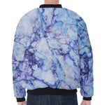Blue Marble Print Zip Sleeve Bomber Jacket