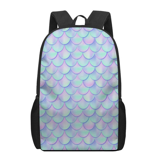 Blue Mermaid Scales Pattern Print 17 Inch Backpack