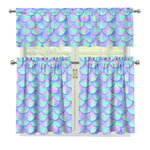 Blue Mermaid Scales Pattern Print 3 Piece Kitchen Curtains