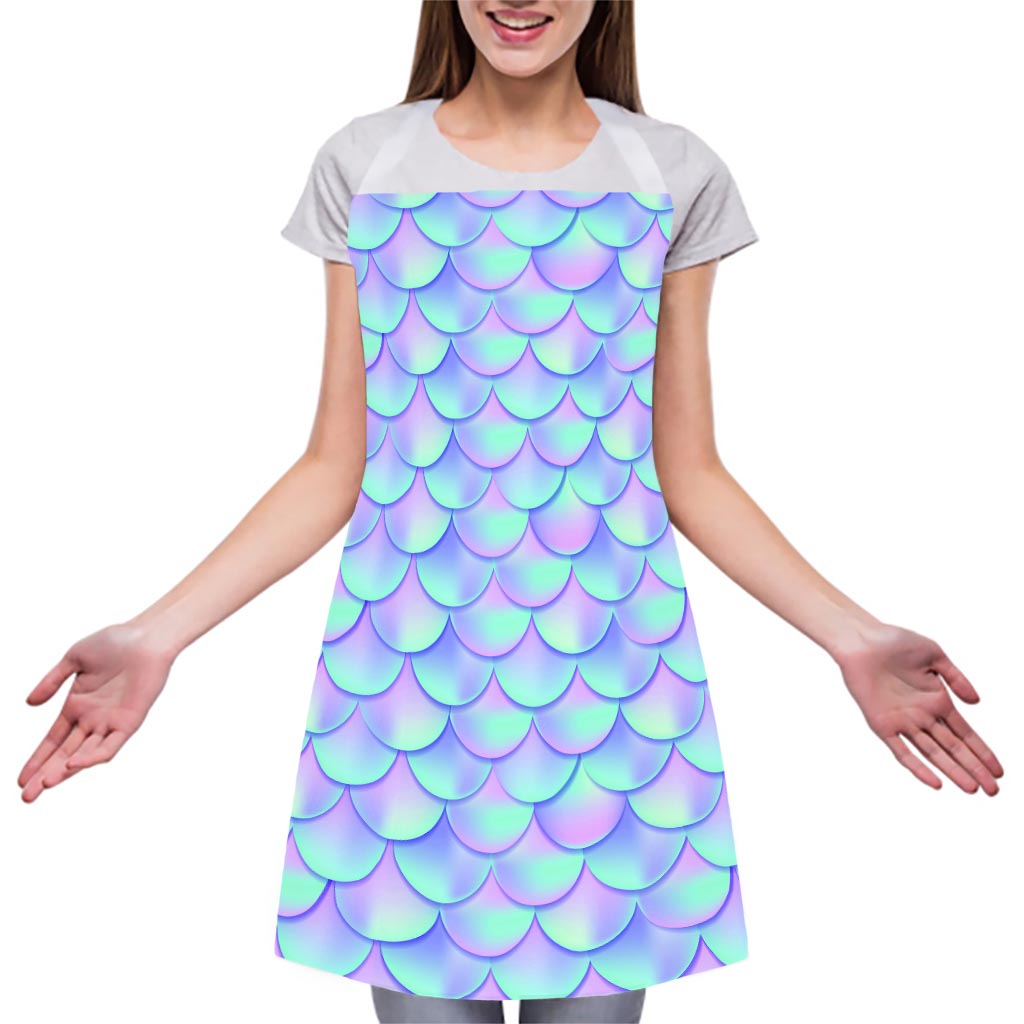 Blue Mermaid Scales Pattern Print Adjustable Apron