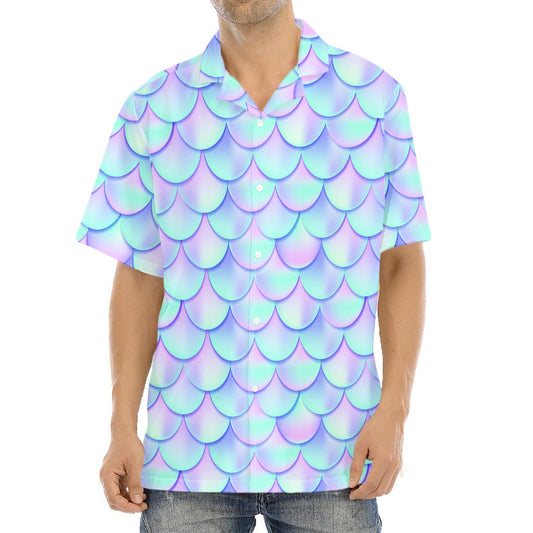 Blue Mermaid Scales Pattern Print Aloha Shirt