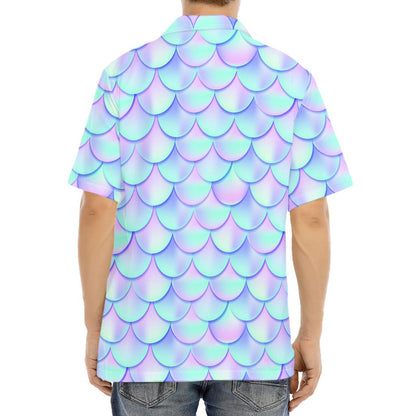 Blue Mermaid Scales Pattern Print Aloha Shirt