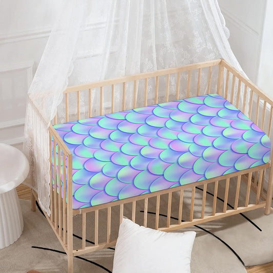 Blue Mermaid Scales Pattern Print Baby Crib Sheet