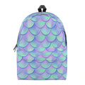 Blue Mermaid Scales Pattern Print School Backpack