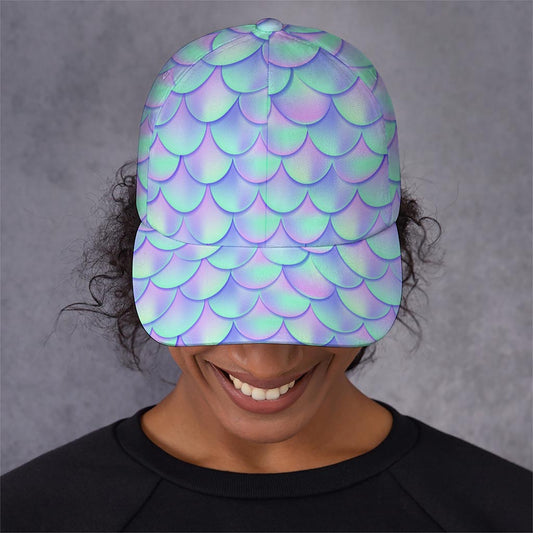 Blue Mermaid Scales Pattern Print Baseball Cap