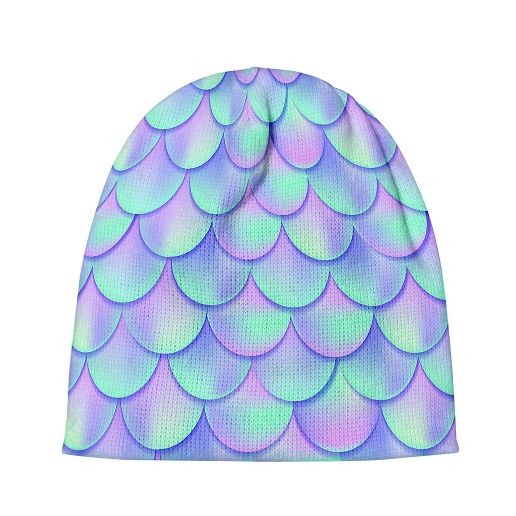 Blue Mermaid Scales Pattern Print Beanie