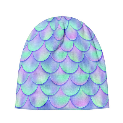 Blue Mermaid Scales Pattern Print Beanie