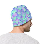 Blue Mermaid Scales Pattern Print Beanie
