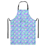Blue Mermaid Scales Pattern Print Bib Apron With Pocket