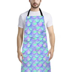 Blue Mermaid Scales Pattern Print Bib Apron With Pocket