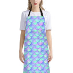 Blue Mermaid Scales Pattern Print Bib Apron With Pocket