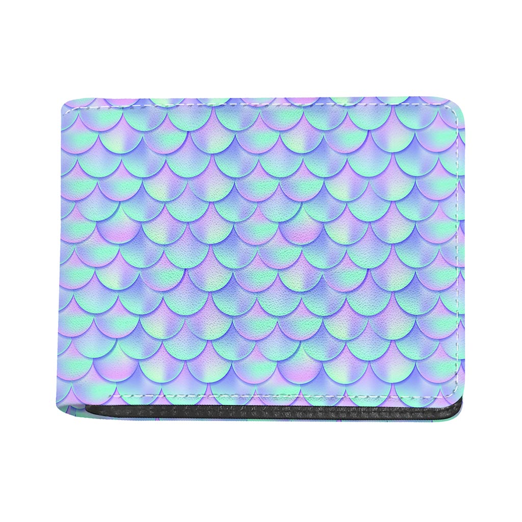 Blue Mermaid Scales Pattern Print Bifold Wallet