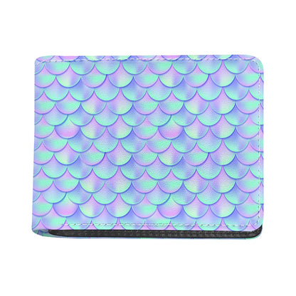 Blue Mermaid Scales Pattern Print Bifold Wallet