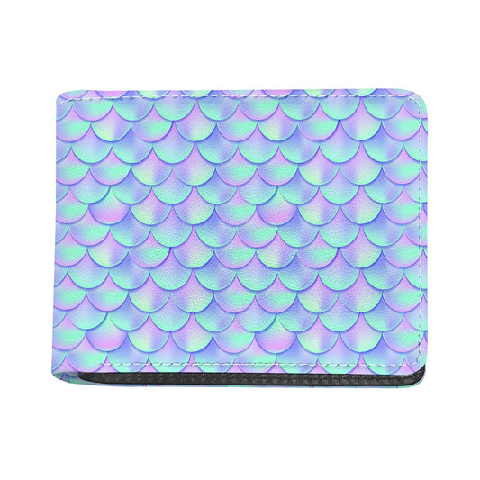Blue Mermaid Scales Pattern Print Bifold Wallet