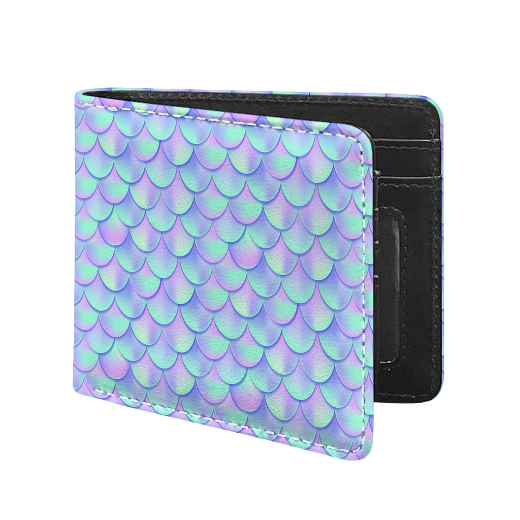 Blue Mermaid Scales Pattern Print Bifold Wallet