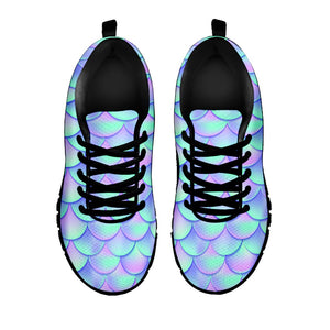 Blue Mermaid Scales Pattern Print Black Running Shoes