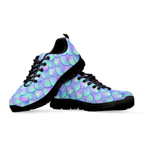 Blue Mermaid Scales Pattern Print Black Running Shoes