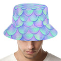 Blue Mermaid Scales Pattern Print Bucket Hat