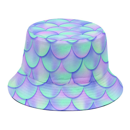 Blue Mermaid Scales Pattern Print Bucket Hat