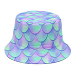Blue Mermaid Scales Pattern Print Bucket Hat