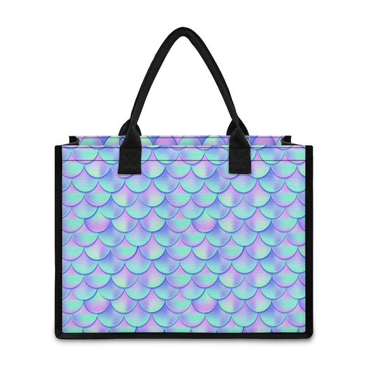 Blue Mermaid Scales Pattern Print Canvas Tote Bag
