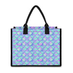 Blue Mermaid Scales Pattern Print Canvas Tote Bag