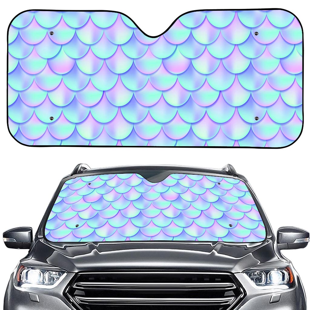 Blue Mermaid Scales Pattern Print Car Windshield Sun Shade