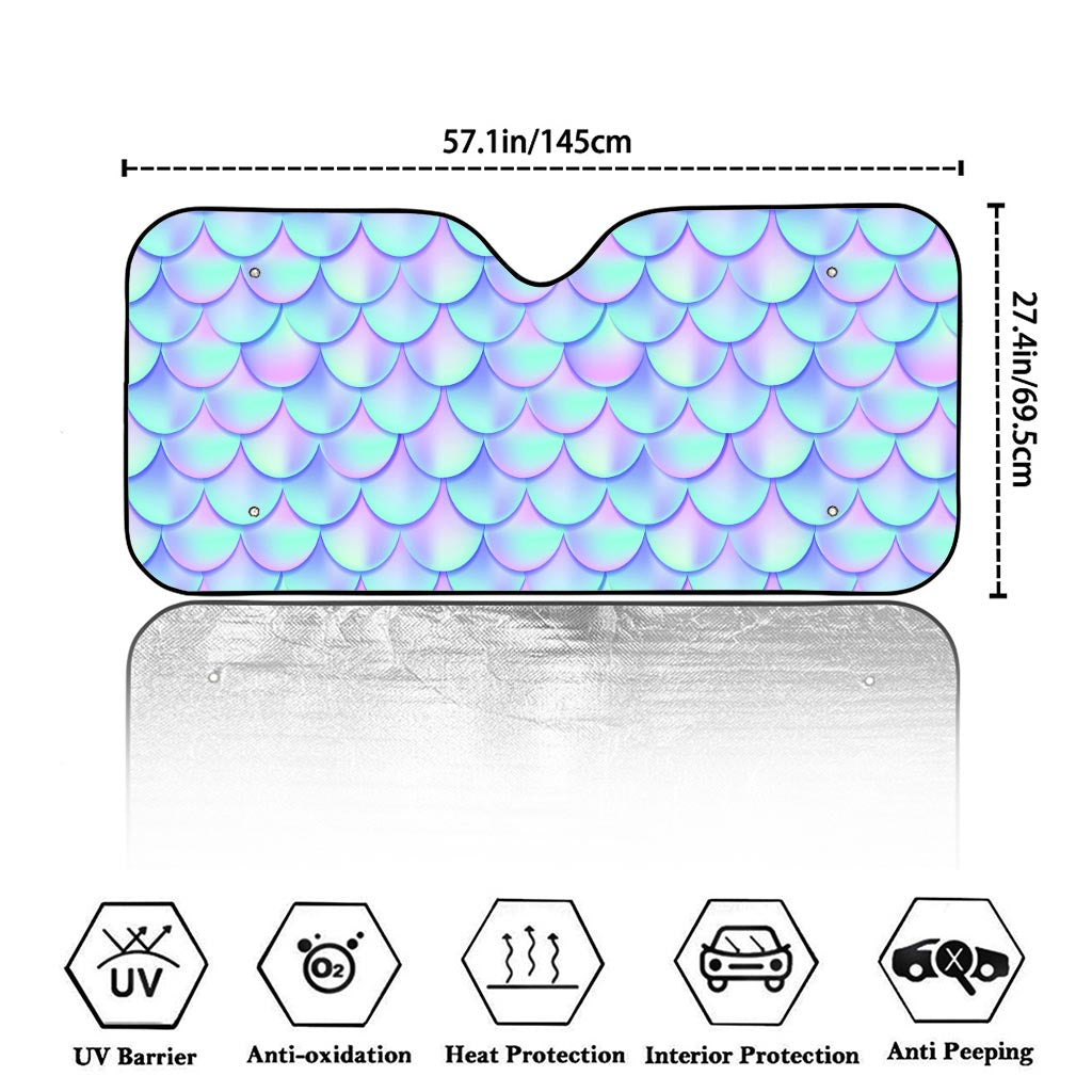 Blue Mermaid Scales Pattern Print Car Windshield Sun Shade